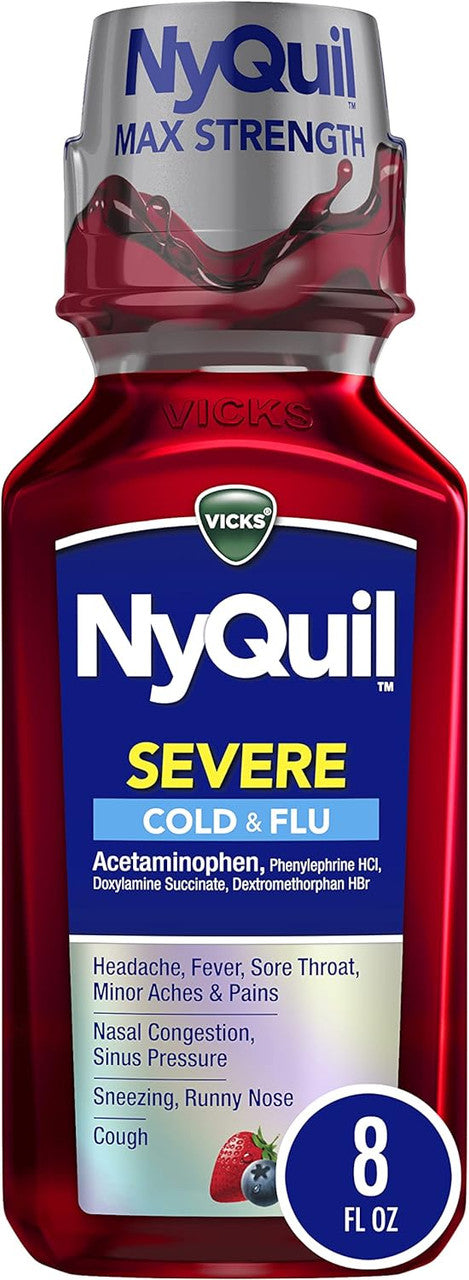 Vicks Nyquil Severe Cold and Flu Nighttime Relief Liquid, Berry, 8 Oz